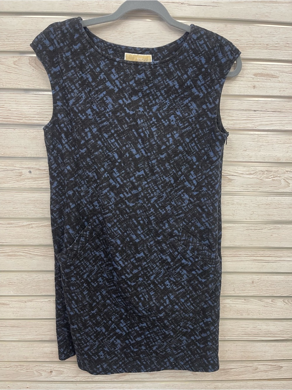 Michael Kors Sleeveless Black & Blue Pattern Shift Dress